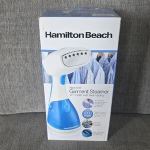 Hamilton Beach Handheld Garment Steamer, New, 1000W, Blue And White.